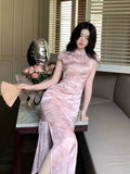 Purpdrank  Miniature Stand Collar Short Sleeve Embroidered Qipao Cheongsam Vintage Party Dress New Chinese Style Revamped Cheongsam Dress