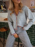 Purpdrank  New Elegant Contrasting Color Trimmed Front Breasted Pocket Knitted Sweater Cardigan for Women