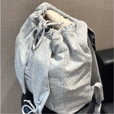 Purpdrank  Checkered Backpack Women Y2k Large Capacity Soft Canvas Black Gray Covered Type Drawstring Drawstring Travel Commuting Backpack