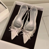 Purpdrank  Elegant Bow Shallow Pumps Women Fashion Pointed Toe Slingbacks Evening Dress Shoes Comfortable Kitten Heel Brand Designer Shoes
