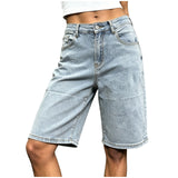 Purpdrank  Women's High Waist Straight Leg Denim Bermuda Shorts Vintage Washed Loose Jean Shorts Casual Summer Streetwear With Pockets