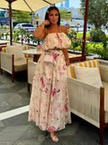 Purpdrank  Chic Strap Sleeveless Backless Crop Tops A-line Long Skirts Suits Elegant Printed Skirts Sets for Women 2025 New Vacation Outfit
