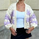 Purpdrank  Stripe Pattern Cropped Cardigans Vintage Lantern Sleeves Knitted Sweater Aesthetic Y2k Knitwear Coat Women Autumn Outwear Street