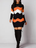 Purpdrank - 2023 Autumn Women Fashion Print Slim Knitted Dress Female Long-sleeve O-neck Elegant Bodycon Package Hips Mini Dresses 5XL
