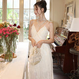 Purpdrank  French Style Pleated Floral Embroidered Slip DressvElegant Beach Vacation Dress