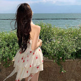 Purpdrank  Pure Desire Style Halter Neck Floral Dress for Women Summer Waist Slimming Short Dress