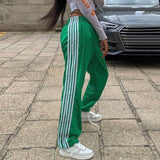 Purpdrank  Women's y2k Aesthetic Striped Print Pants Loose Elastic Waist Drawstring Straight Leg Casual Sweatpants with Pockets Streetwear