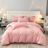 Purpdrank  Flowers Embroidery Bedding Set Comfortable Light Luxury Four-Piece Set With Lace Girl King Duvet Cover Set Bed Sheet Pillowcases