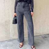 Purpdrank  Women High Waist Wide Leg Pants Hole Straight Pants Long Jeans Casual Trendy Trousers 2026 Spring Autumn New Denim Trousers