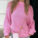 Purpdrank  Women Casual Oversized Knit Sweaters Fall Winter Long Sleeve Round Neck Solid Color Pullovers Loose Fit Jumper Knitwear Tops