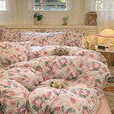 Purpdrank  INS Korean Style2025 New Yungan Cotton Wrinkled Double-layer Yarn Lace Bedding Sets