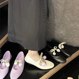 Purpdrank  Round Toe Floral Design Soft Flats Mary Jane Shoes for Women Comfort Low Heel Designer Ballet Flats Ladies Elegant Dress Pumps