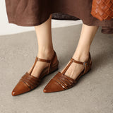 Purpdrank   Summer Genuine Leather Sandals Pointed Toe Sandals for Women Low Heel Concise Gladiator Shoes Fashion Narrow Band Ladies Shoes