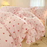Purpdrank  Pink Tulip Duvet Cover Set Ins Korean Style with Flat Sheet Pillowcase No filler Washed Cotton Queen Full Twin Home Bed Linen