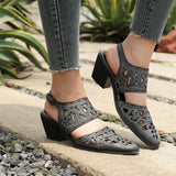 Purpdrank  Plus Size 48 Women's Western Cutout Laser-Cut Slingback Sandals Pointed Toe Chunky Wooden Heel Vintage Cowboy Shoes Brown/Pink
