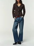 Purpdrank  European-style new women's fashionable, versatile, elegant, slimming knitted blazer with jeweled buttons.