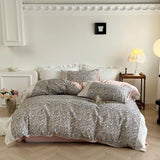 Purpdrank  Korean Princess Style Pastoral Floral Lace 100% Cotton Single Queen King Bedding Set Duvet Cover Flat/Fitted Sheet Pillowcases