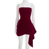 Purpdrank  Side Ribbon Velvet Strapless Bodycon Mini Dress Women Elegant Sexy Sleeveless Backless Ruched Hipster Party Clubwear Vestidos