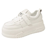 Purpdrank  Thick Bottom Vulcanzied Shoes Female Solid Color Chunky Platfrom Sneakers Woman Pu Leather Non-Slip Casual Shoes Spring 2025