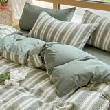 Purpdrank  Class A 100% Cotton Striped Bedding Sets Yarn Dyed Washed Cotton Breathable Duvet Cover Kit Single Bedclothes for All Seasons
