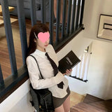 Purpdrank  Slim Fit Long Sleeve Shirt American Style Hot Girl Waist Cinching Dark Blue College Preppy Layering Design Women's Button up Top