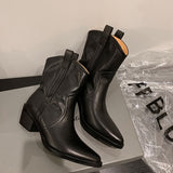 Purpdrank - 2023 New Winter Chelsea Boots for Woman Genuine Leather Pointy Toe Wedge Heel Ankle Boots Simple Comfortable Cowboy Boots Female