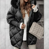 Purpdrank  Women’s Hooded Casual Parka Padded Coat Winter Warm Cardigan Jacket with Knit Sleeves Patchwork