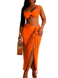 Purpdrank  Yellow Sexy Ruched Two Piece Women Strapless Cropped Top And Pleated Split Long Skirt Matching Sets 2025 Fashion Summer Outfits