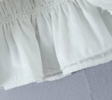 Purpdrank  Stylish White Embroidery Hollow Out Flower Slash Shoulder Short Sleeve Tank Top Women Elastic Waist Ruffles Hem Crop Tops