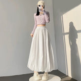 Purpdrank  Gigh Quality Spring Summer Vintage Cargo Bud Women's Skirts High Waist Solid Casual A-line Skirts Pockets Female Faldas