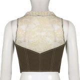 Purpdrank  Retro Style Women's Lace Button Vest Irregular Hem Street Fashion Hot Girl Outerwear Tank Top Polyester Fiber Casual Wear