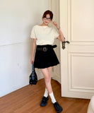 Purpdrank  Summer Vintage Women's Pleated Skirts with Belted 2025 New Solid High Waist Casual Loose A-line Sexy Mini Skirts Female