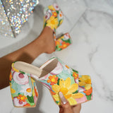 Purpdrank  Fashion Flower Print Chunky Heel Sandals Women Outdoor Party Super High Heels Slippers Woman Square Toe Platform Sandles 36-42