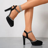 Purpdrank  Ladies Shoes Plus Size Closed Toe  Sandals Elegant Dress Sandals  Crystal Buckle Strap High Heels Shoes