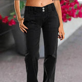 Purpdrank  Women's Fashion Denim Trousers Straight-Leg Double Button Detail Style Women's Clothing