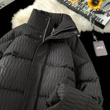 Purpdrank  Thickened Stand Collar Cotton Jacket Men's Autumn Winter Puffy Coat Couple Style Anti Cold Outerwear Bread Style Snowy Chenille