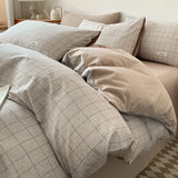 Purpdrank  4Pcs Grid Printed Fitted Sheet Bedclothes Cotton Double-Sided Mix Color Soft Quilt Cover Single Double Comfort Set for Adults