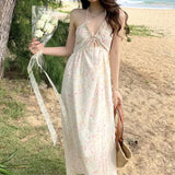 Purpdrank  Summer Vacation Dress Women Sexy Sleeveless Camisole Vestido Lady Beach Flower Printed Elegant Bodycon Spaghetti