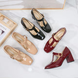 Purpdrank  Square-Toe Mary Jane Women's Shoes New Black Shoes Thick Heels Single Shoes Women's T-Shaped French Retro High Heels Fashion