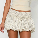 Purpdrank  Summer Sweet Polka Dot Print Mini BUD Skirt Women Elastic Waist Ball Gown Swing Skater Short Skirts Party Girl Beige Black