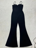 Purpdrank  Sexy Spaghetti Strap Jumpsuit Women Sexy Solid Sleeveless Padded Cup Slim Waist Stretch Micro-Flare Pants One Piece Romper