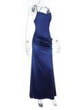 Purpdrank  Elegant Satin Slip Maxi Dress for Women Solid Sexy Sleeveless Criss-cross Backless Ruched Slim Bodycon Evening Party Gown