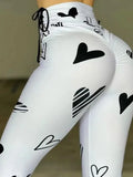 Purpdrank Daily Women Fashion Tights Pants Summer New Casual Heart Drawstring Printed Yoga Exercise Hip Lifting Leggings Women's Versatile