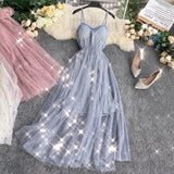 Purpdrank  Women Stars Sequined Tulle Mesh Midi Dress Summer Sexy Strapless Fairy Elegant Party Prom Dresses Female Casual Vestidos