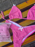 Purpdrank  Sexy Bikinis Plaid Print Swimsuit Women Bow Swimwear Bandage Bikini Set Low Waist Beachwear Halter Biquini Triangle Thong