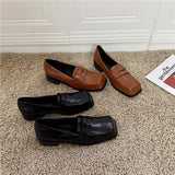 Purpdrank  Women Shoes Autumn Square Toe Oxfords British Style Loafers With Fur All-Match Slip-on Fall Leather Preppy New Slip On Fabric