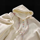 Purpdrank  Pink White Colorful Hooded Sweatshirt for Women Chic Loose Top High-End Fashionable Style