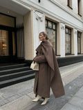 Purpdrank  Vintage Fashion Long Scarf Collar Overcoats Women's Casual Double Breasted Pockets Coats 2025 Autumn Lady High Street Outerwears