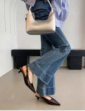 Purpdrank  Summer Pointed Toe Women Sandals Fashion Singbacks Mules Shoes Ladies Elegant Low Heel Stripper Party Sandalias