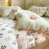 Purpdrank  Winter Double-sided Thickened Milk Flour Bed Set of Four Pieces with Warm Flange Coral Flour Quilt Cover and Flour Bed Sheet